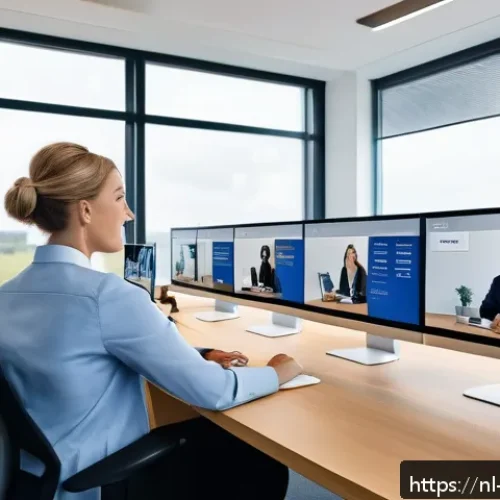 Home 32 고객 피드백의 실시간 수집 방안 - A modern Dutch office setting with diverse professionals engaged in a live chat support session on s...
