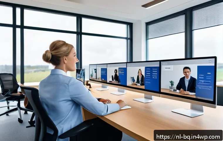 고객 피드백의 실시간 수집 방안 - A modern Dutch office setting with diverse professionals engaged in a live chat support session on s...