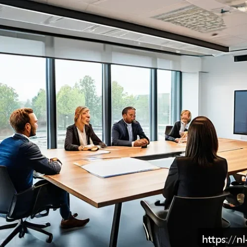 Home 31 고객 피드백 시스템 구축의 변화 관리 - A modern Dutch office environment showing a diverse team of professional employees engaged in an int...