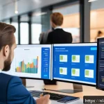Home 23 고객 피드백 활용을 위한 비즈니스 사례 - A modern Dutch e-commerce office environment showing a diverse team of professionals actively monito...